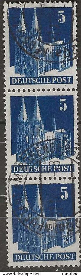 GERMANY 1948 Buildings - Cologne Cathedral - 5pf - Blue FU STRIP OF 3 - Used