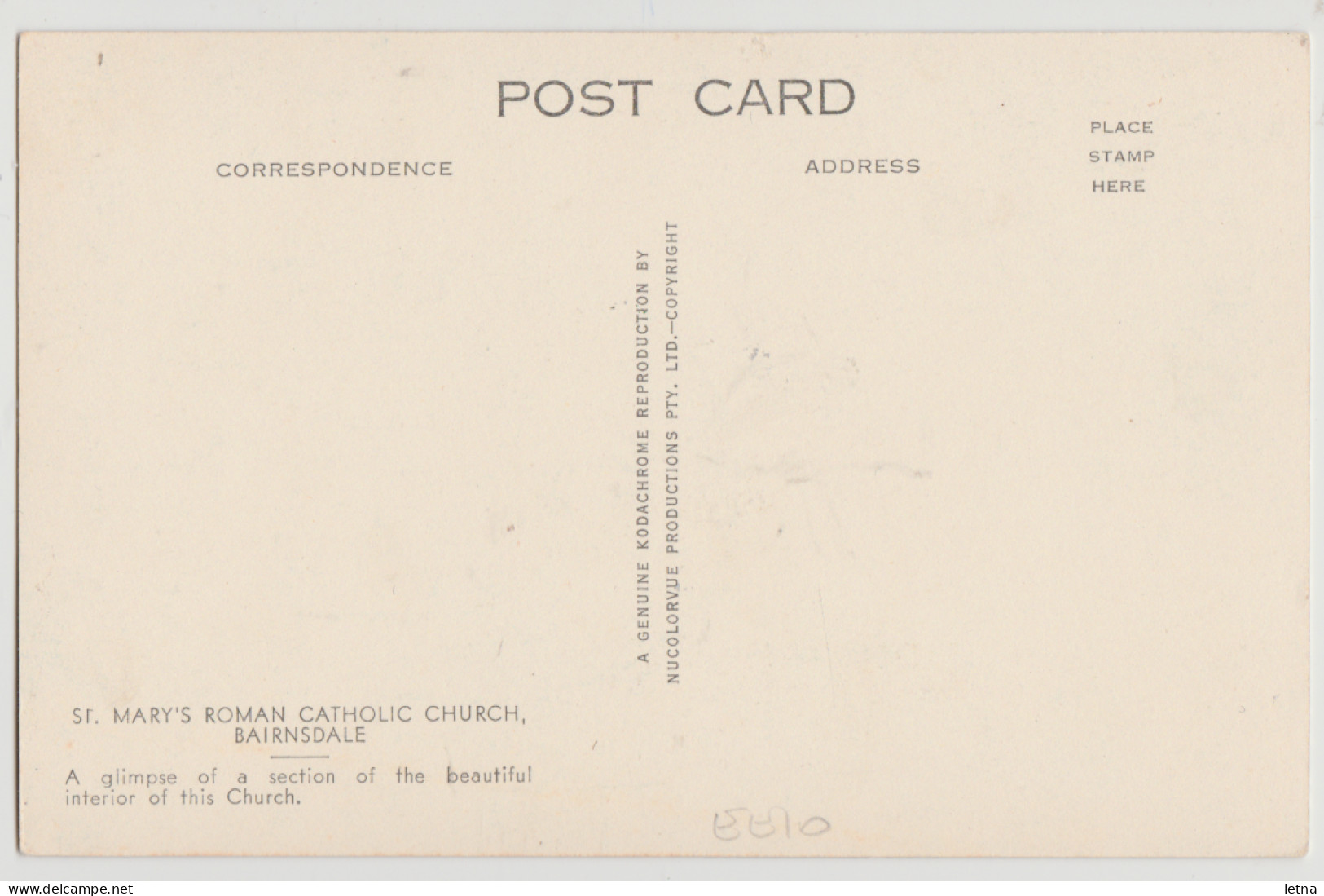 Australia VICTORIA VIC Interior St Marys Church BAIRNSDALE Nucolorvue Postcard C1960s - Gippsland