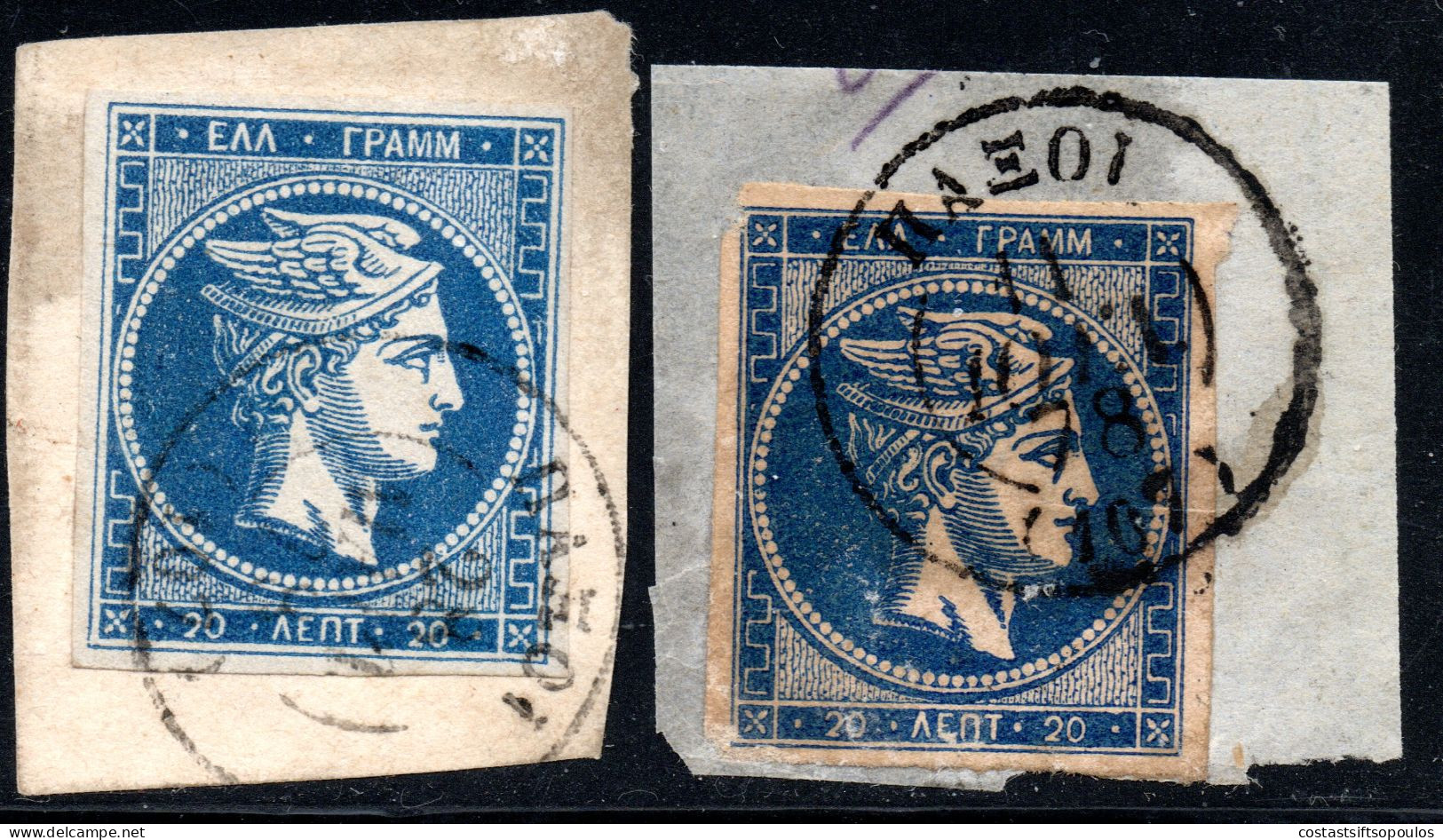 2503. GREECE 20 L. LARGE HERMES HEAD 107 PAXI, PAXOI POSTMARKS - Usati