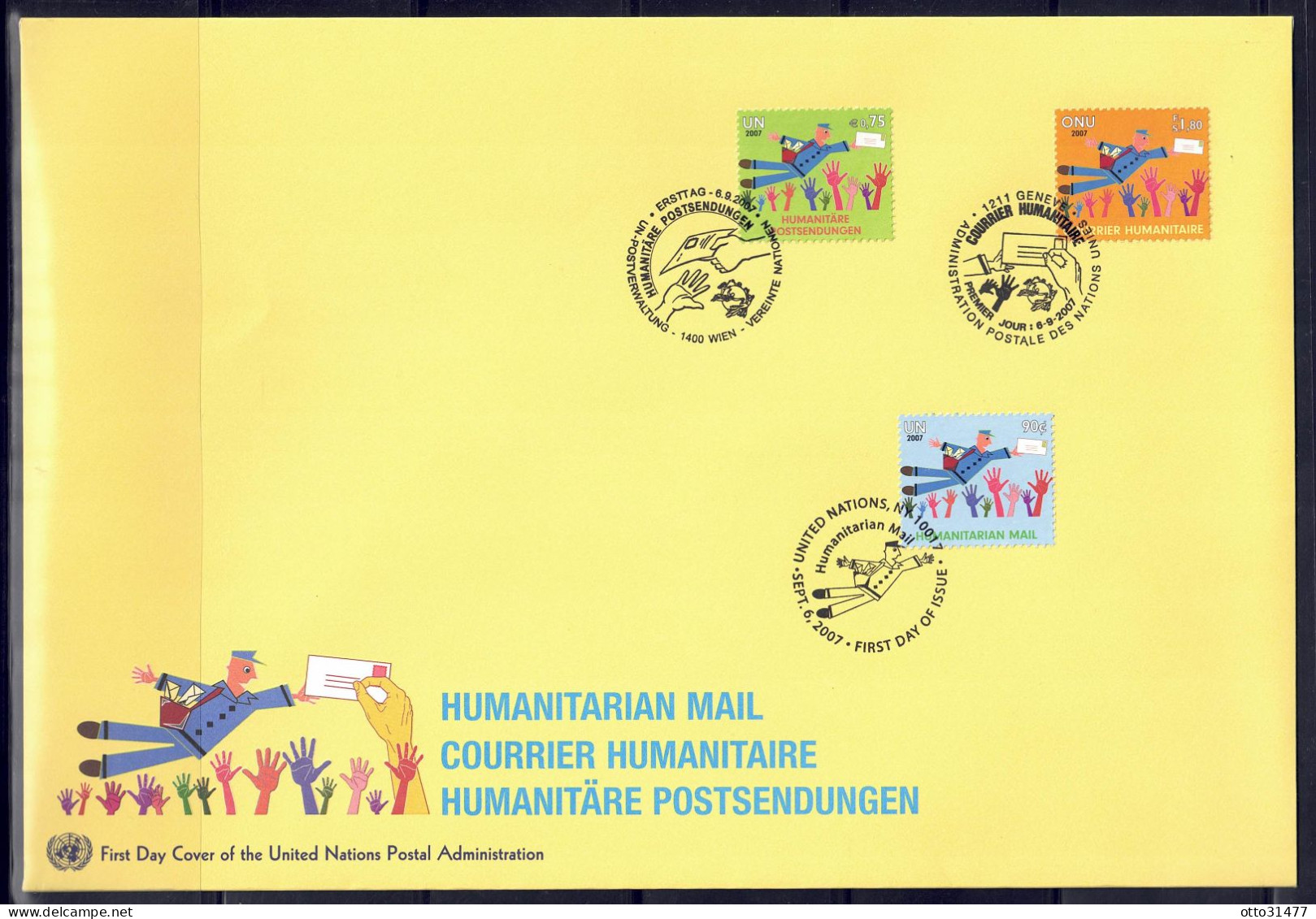 UNO Wien 2007 - Postsendungen, 3-Länder-FDC Mit Nr. 512 - FDC