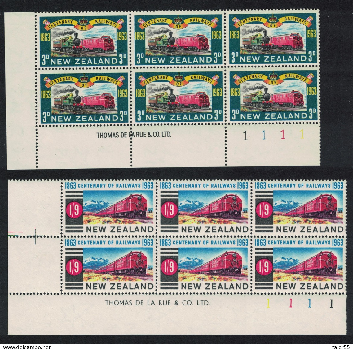 New Zealand Centenary Of New Zealand Railway 2v Corner Blocks Of 6 1963 MNH SG#818-819 - Unused Stamps