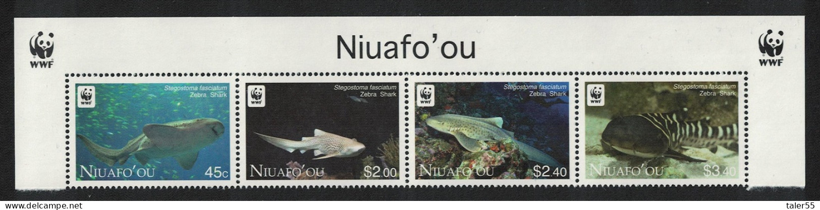 Niuafo'Ou WWF Zebra Shark Top Strip Of 4v WWF Logo 2012 MNH SG#348-351 - Tonga (1970-...)