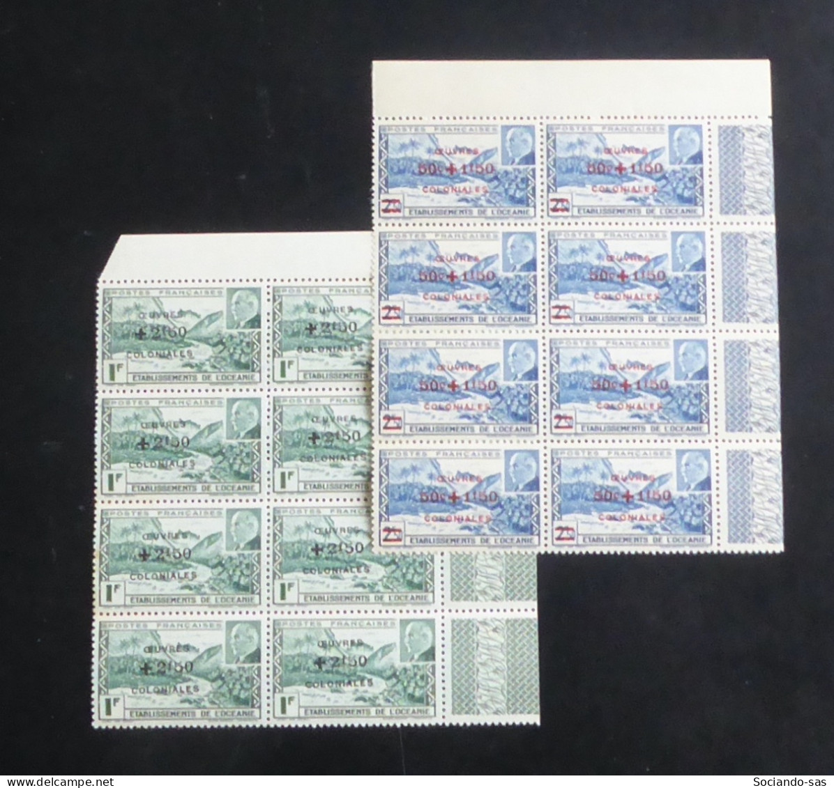 OCEANIE - 1944 - N°YT. 169 à 170 - Oeuvres Coloniales - Paire En Blocs De 8 Bord De Feuille - Neuf Luxe** / MNH - Neufs