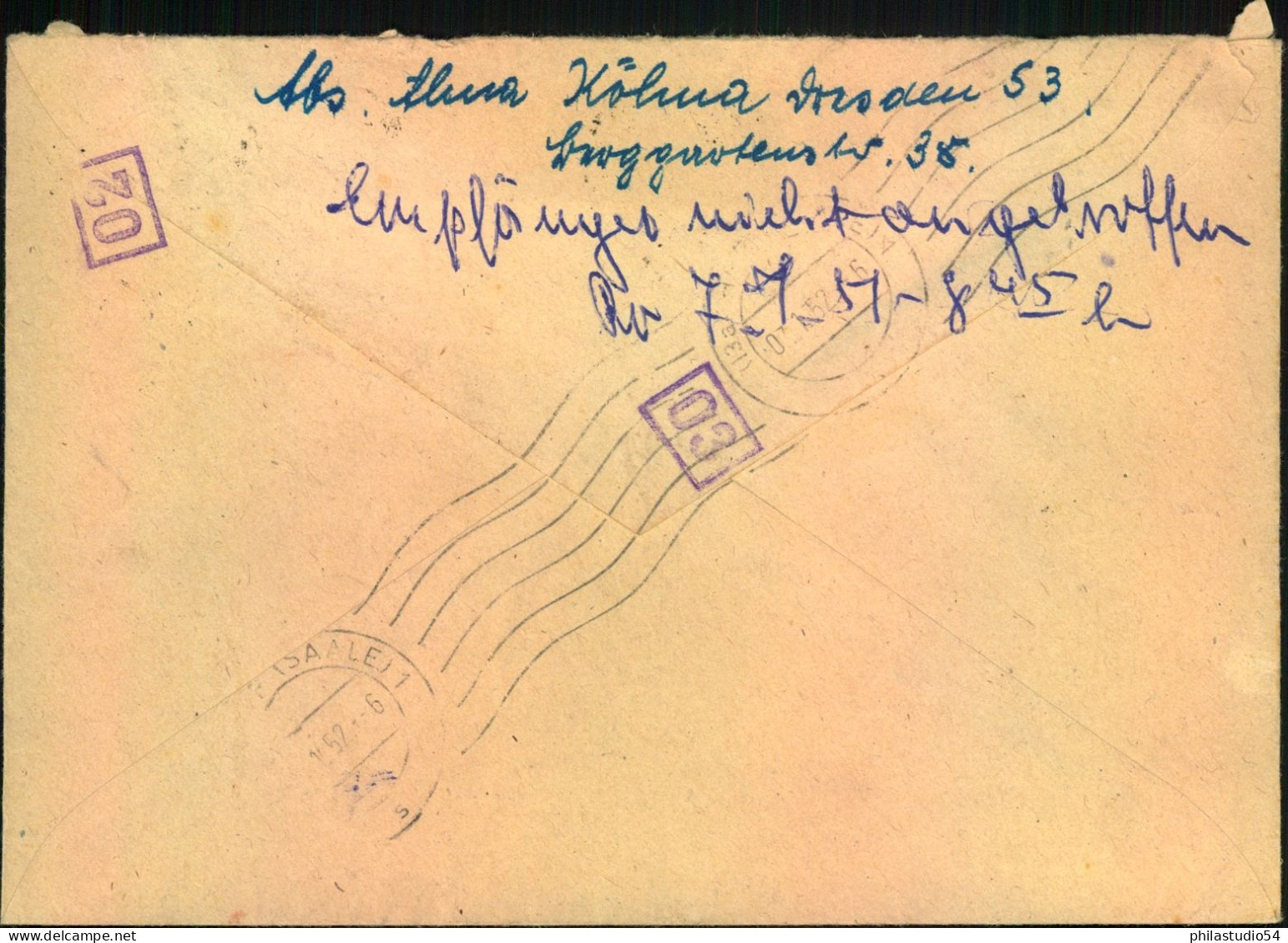 1952, Einschreiben/ Eilboten ,mit 80 Und 84 Pfg. Thälmann Und Marx Ab "(10) DRESDEN" - Briefe U. Dokumente