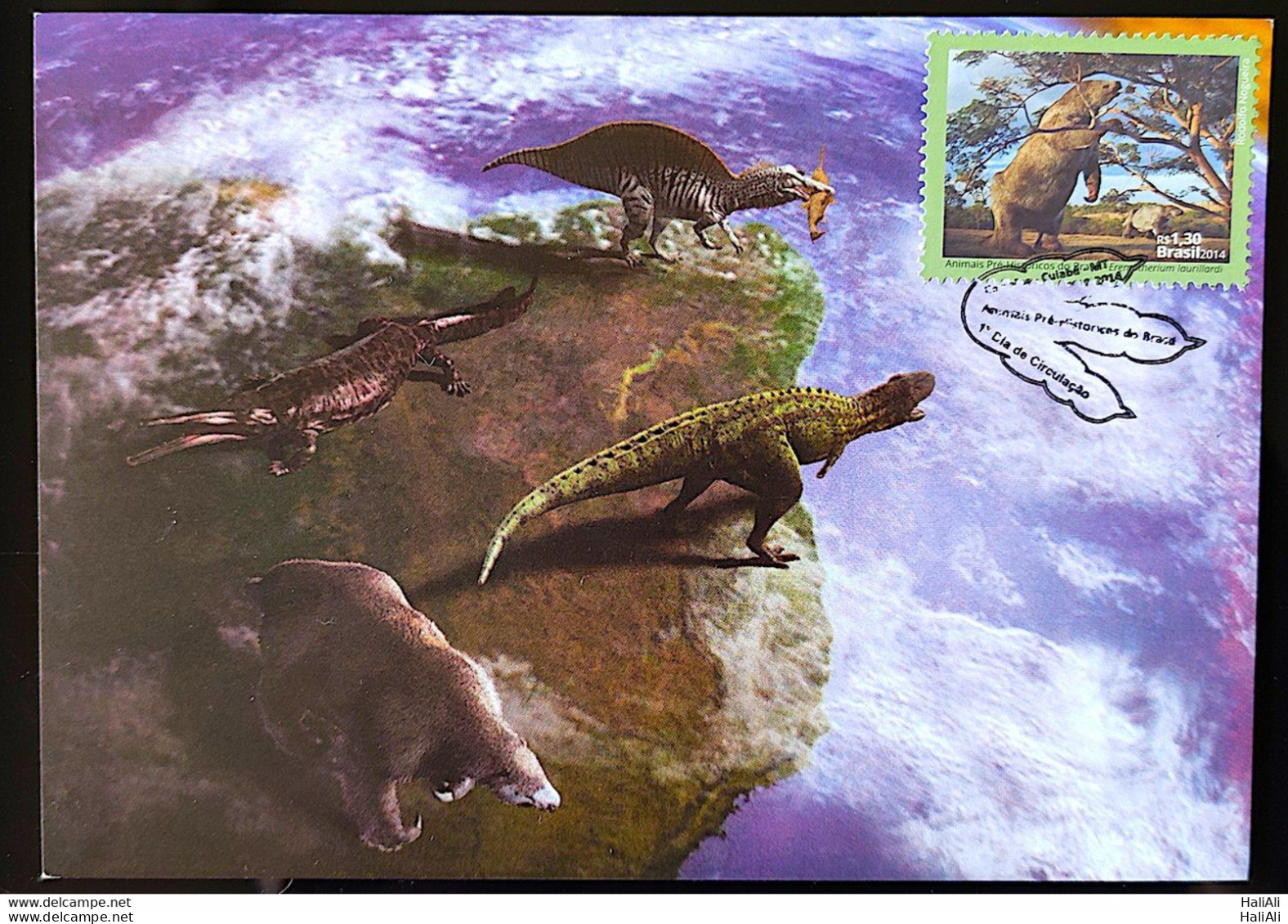 Brazil Maximo Postcard Prehistoric Animals Dinosaurs 2014 CBC MT - Cartes-maximum