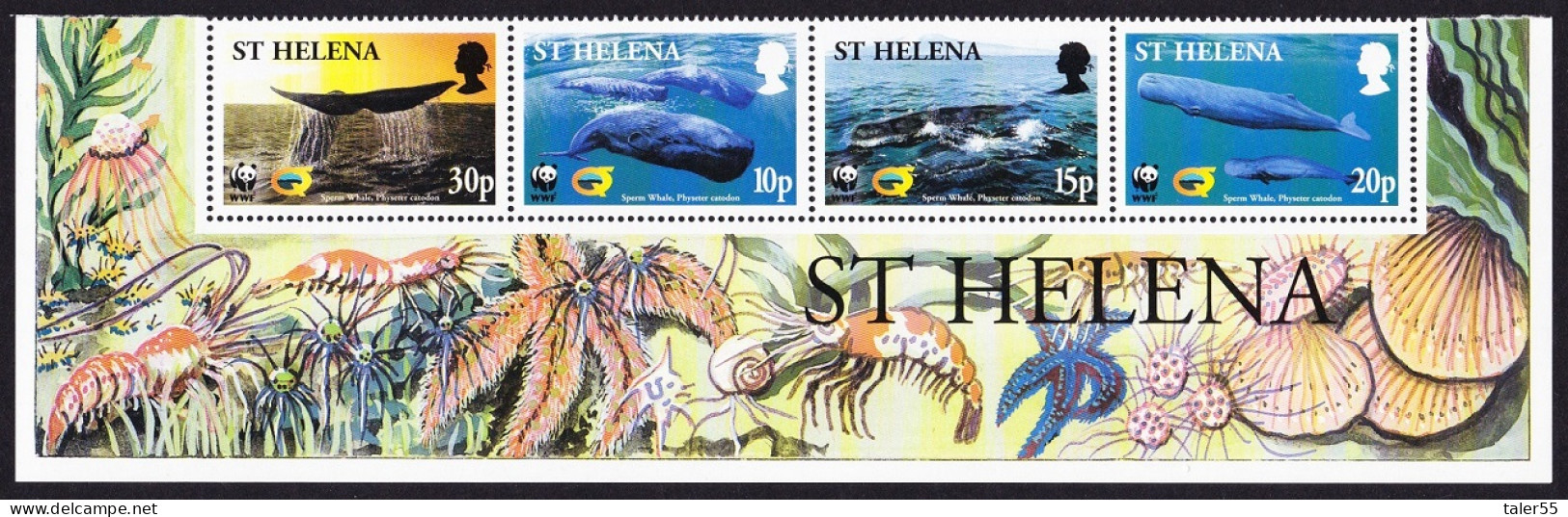 St. Helena WWF Sperm Whale Strip Of 4v Territory Name 2002 MNH SG#872-875 MI#852-855 Sc#813-816 - Saint Helena Island