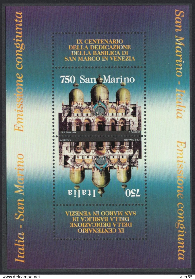 San Marino 900th Anniversary Of Dedication Of St Mark's Basilica Venice MS 1994 MNH SG#MS1492 - Neufs