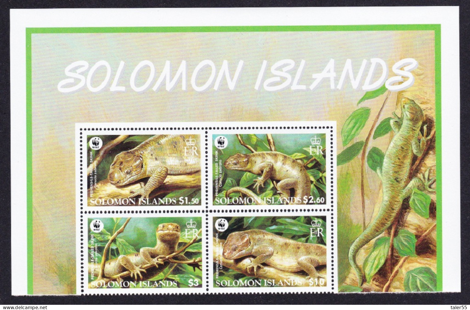 Solomon Is. WWF Prehensile-tailed Skink Top Block Of 4 2005 MNH SG#1162-1165 MI#1282-1285 Sc#1035-1038 - Islas Salomón (1978-...)