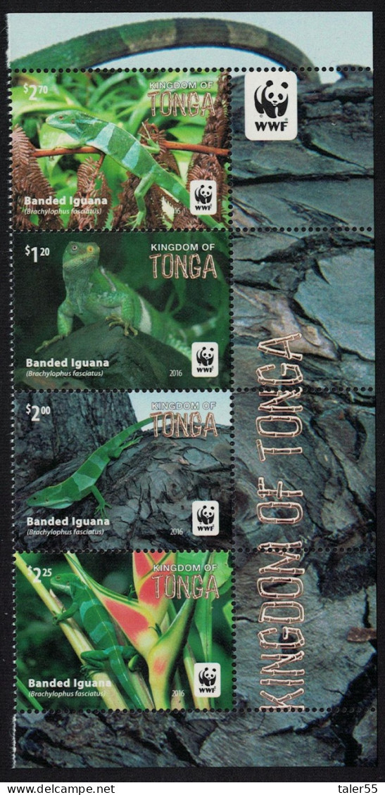 Tonga WWF Banded Iguana Strip Of 4v WWF Logo 2016 MNH SG#1804-1808 - Tonga (1970-...)