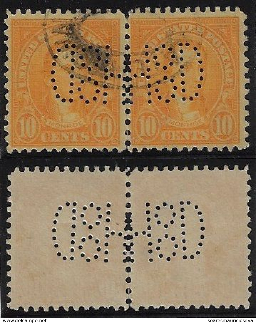 USA United States 1917/1942 Mirror Pair Stamp With Perfin Ho/oD By Hood Rubber Company From Boston Lochung Perfore - Perforados