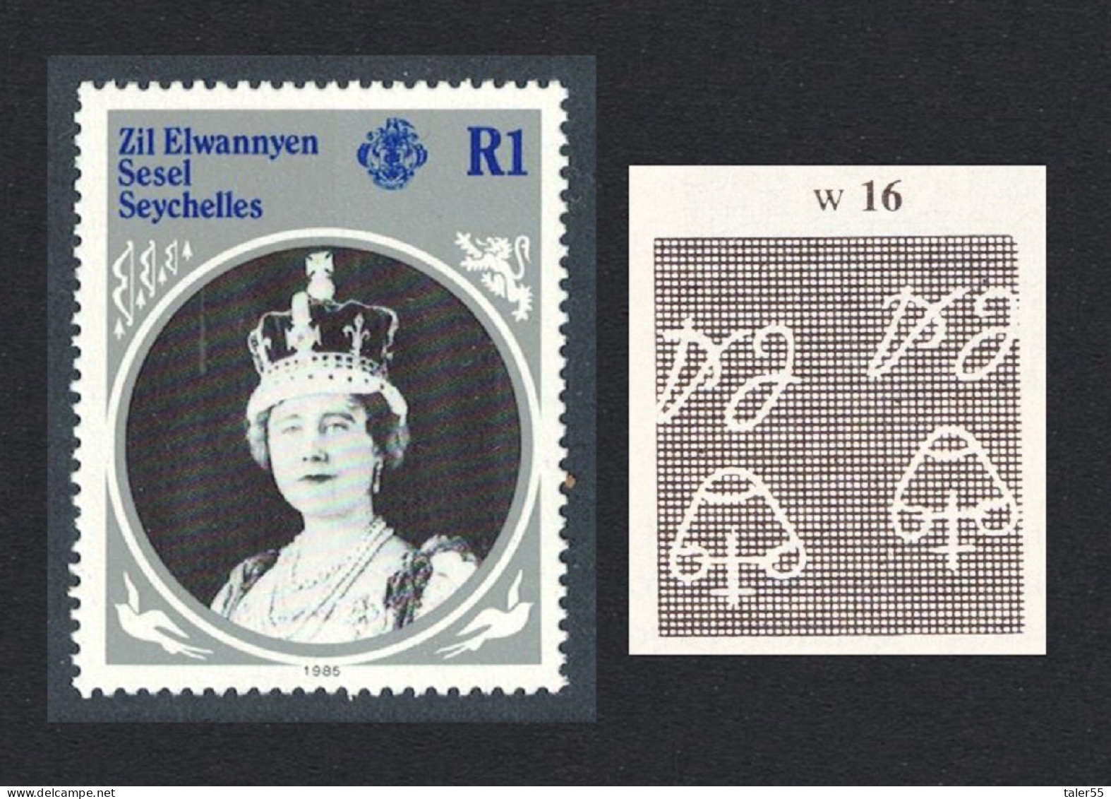 ZES Seychelles Queen Mother 1R Inverted Watermark 1985 MNH SG#115w Sc#101 - Seychelles (1976-...)