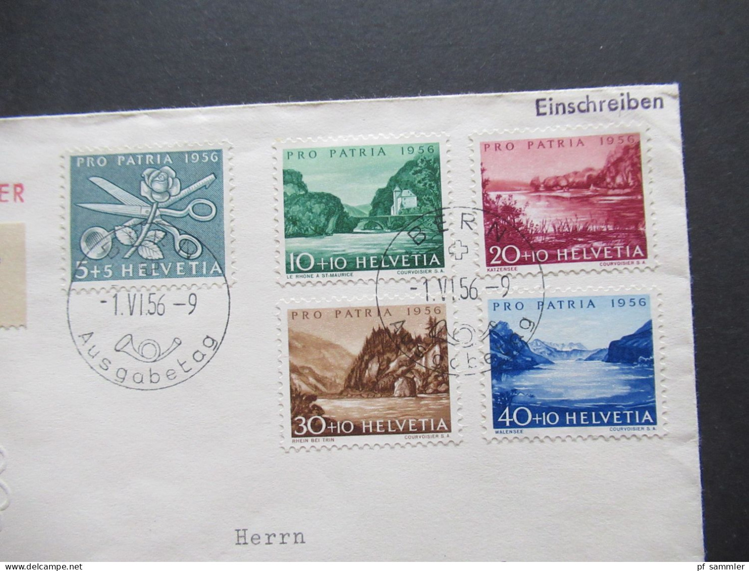 Schweiz 1956 Pro Patria Mi.Nr.627 / 631 FDC D Einschreiben Bern 1 Annahme Bundesfeier Nach Menden Sauerland Gesendet - Cartas & Documentos