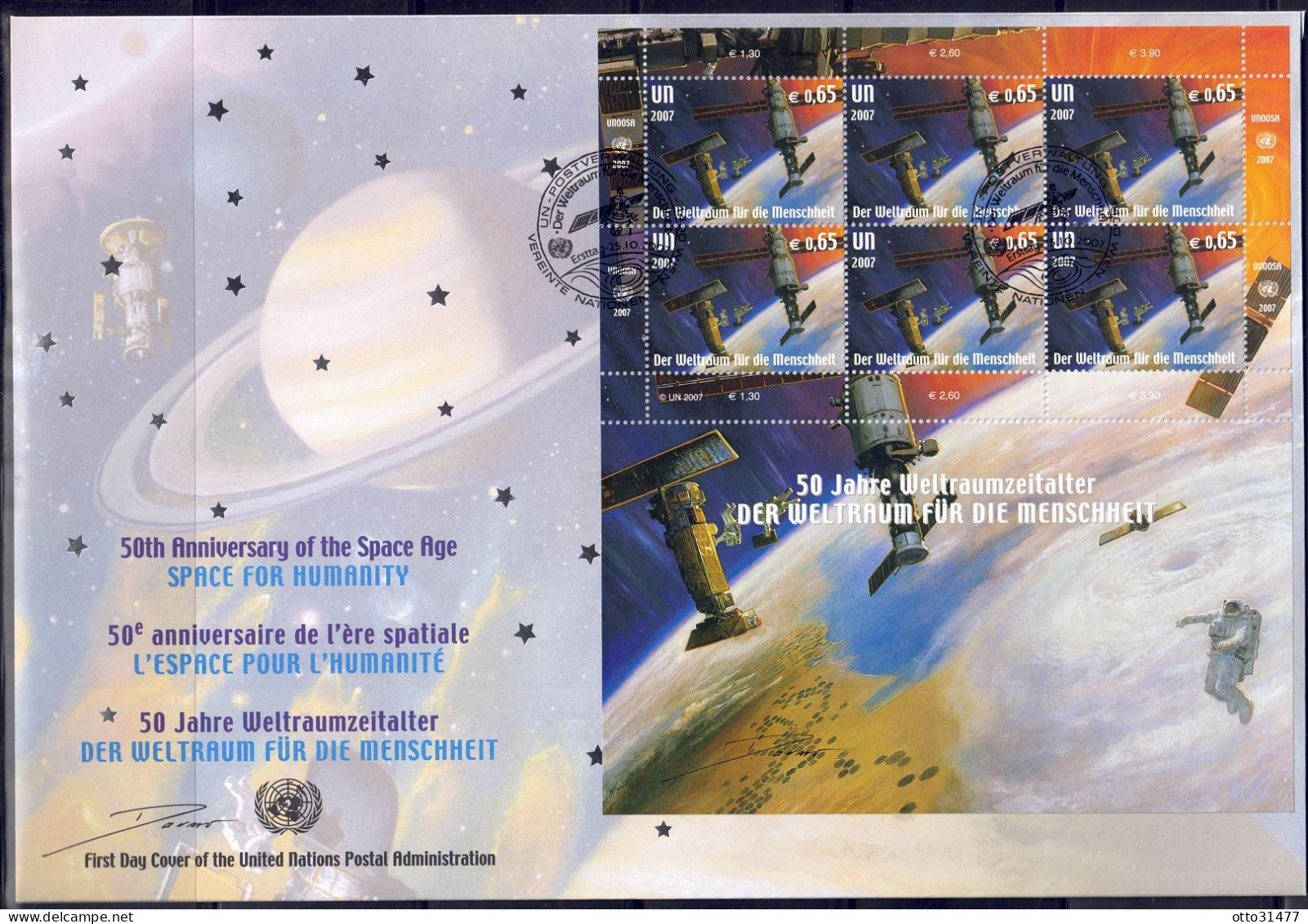 UNO Wien 2007 - 50 Jahre Weltraumfahrt, FDC Mit Nr. 518 - 519 Im Kleinbogen - FDC