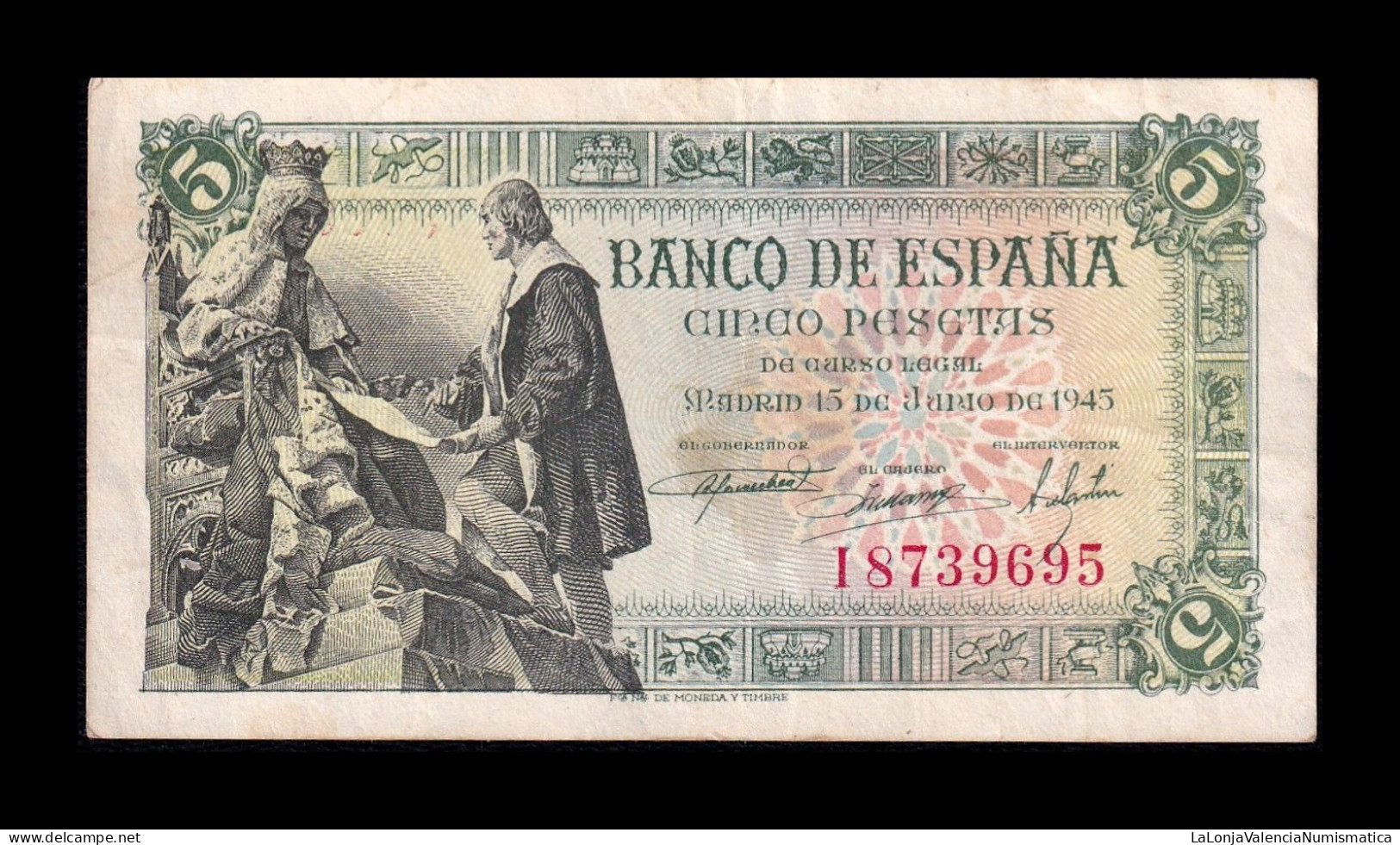 España Spain 5 Pesetas Capitulaciones 1945 Pick 129a Serie I Mbc Vf - 5 Peseten