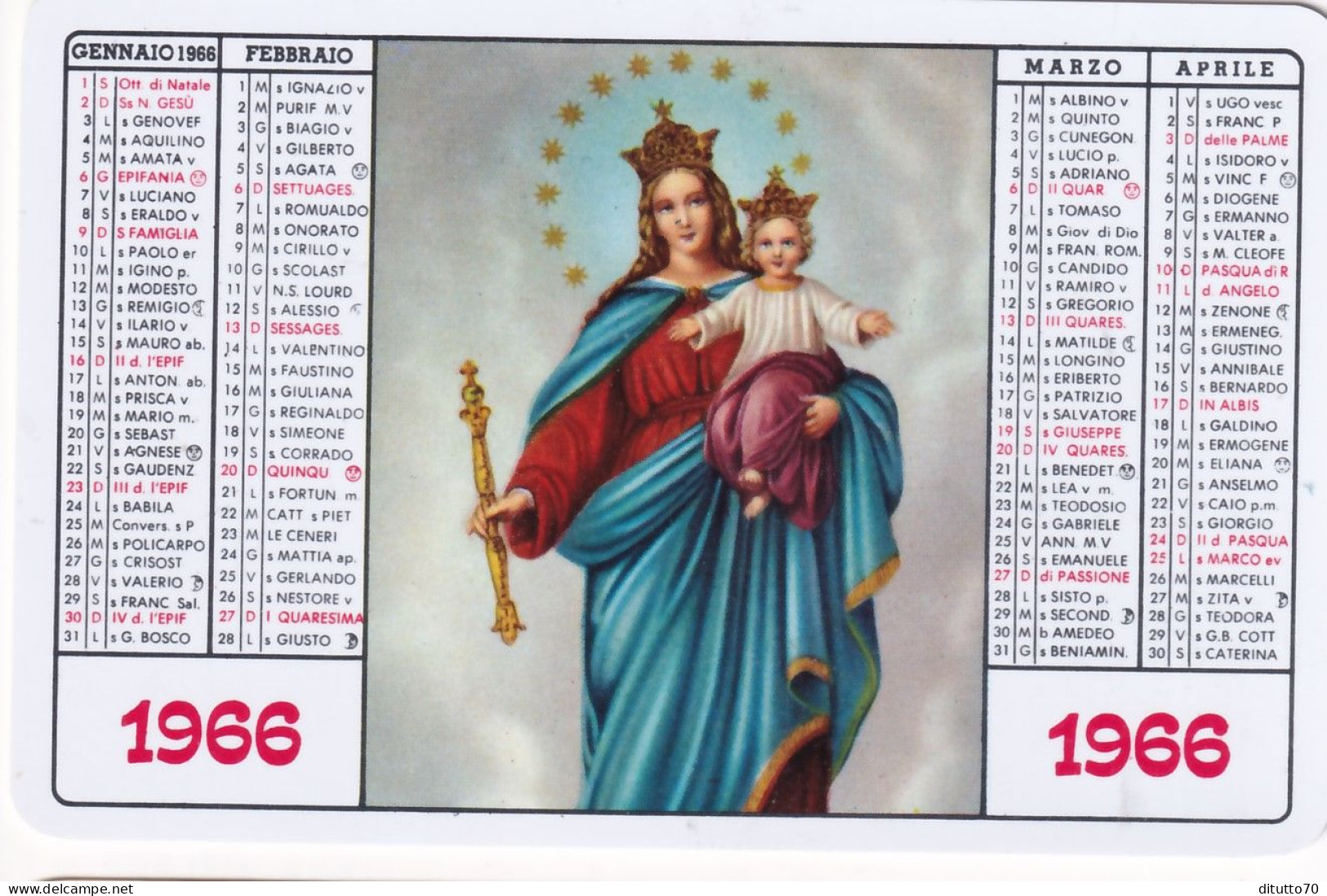 Calendarietto - Il Passat Non è Più L'avvenire Non è In Tuo Potere Ma Il Presente è Tuo Per Servo Dio E Martiri Una Eter - Tamaño Pequeño : 1961-70