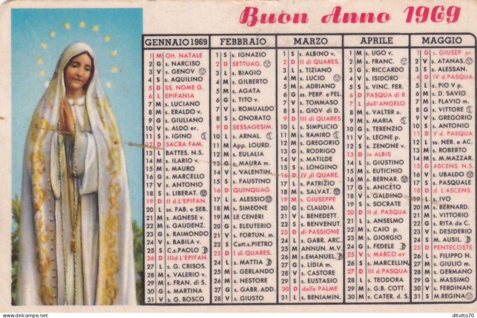 Calendarietto - Istituto Missionario - Foligno - Perugia - Anno 1969 - Petit Format : 1961-70