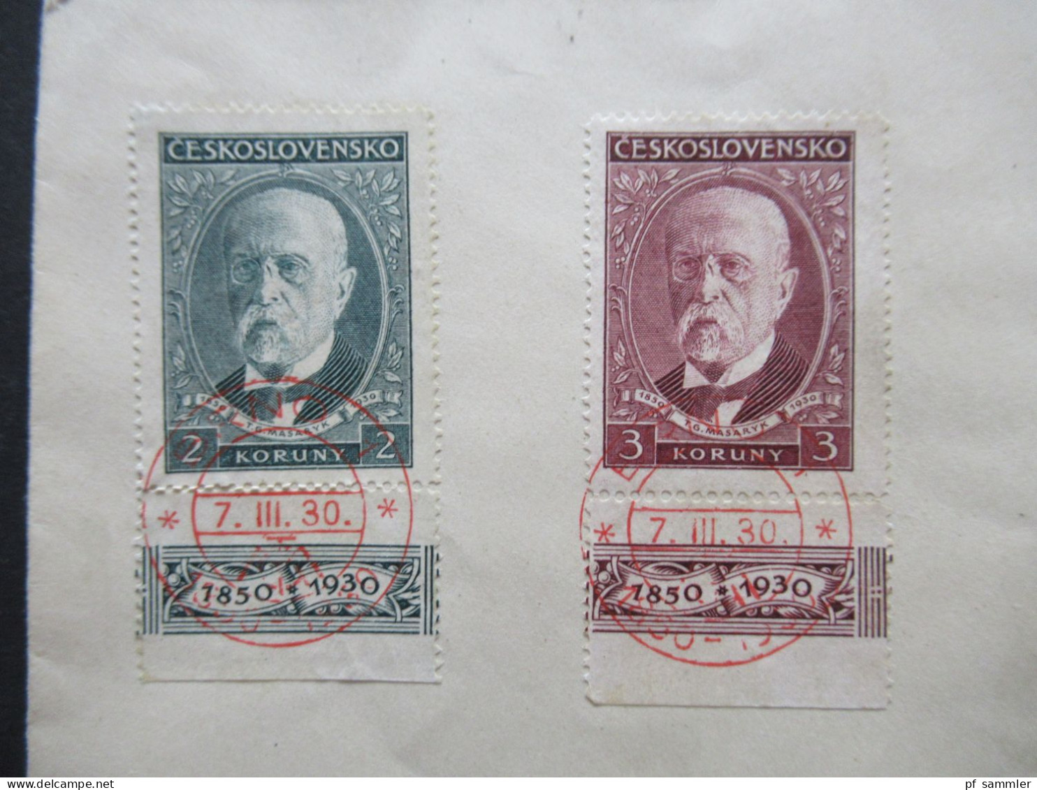 CSSR 1930 Blanko Umschlag Mi.Nr.299 / 302 Mit Unterrand / Schriftband Und Rotem Stempel Brno 1 1850 - 1930 Massaryk - Lettres & Documents