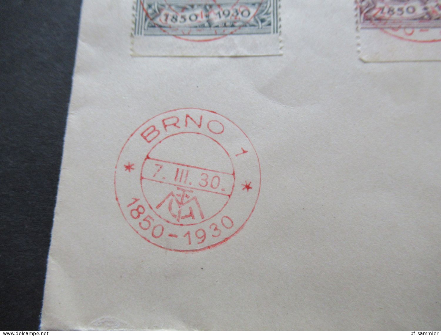 CSSR 1930 Blanko Umschlag Mi.Nr.299 / 302 Mit Unterrand / Schriftband Und Rotem Stempel Brno 1 1850 - 1930 Massaryk - Lettres & Documents