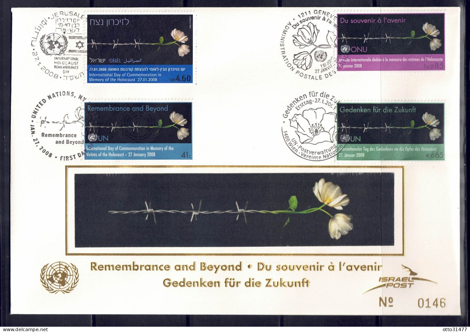 UNO Wien 2008 - Holocaust-Gedenktag, 3-Länder-FDC Mit Nr. 521 - FDC