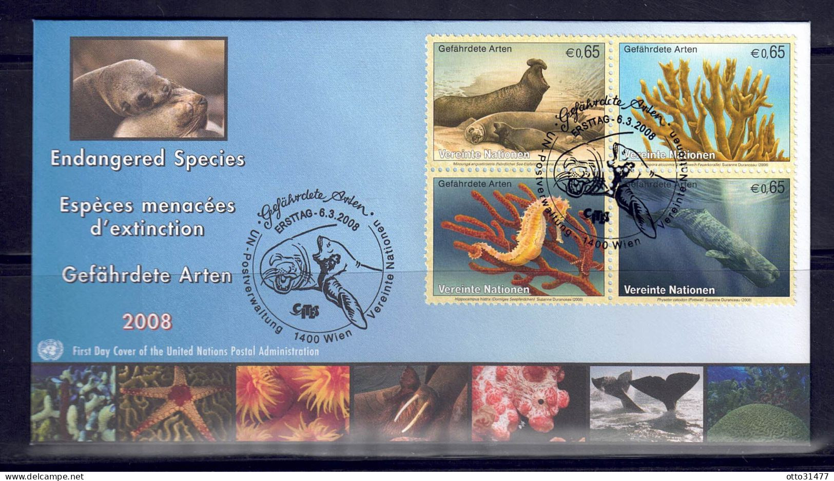 UNO Wien 2008 - Gefährdete Arten (XVI), FDC Mit Nr. 526 - 529 Zd. - FDC