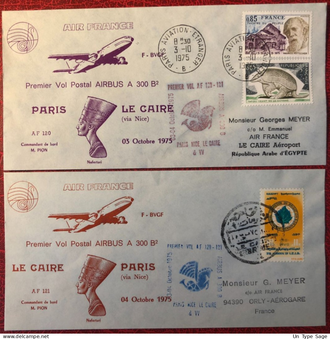 France, Premier Vol (Airbus A300) PARIS / LE CAIRE 3.10.1975 - 2 Enveloppes - (A1405) - Erst- U. Sonderflugbriefe