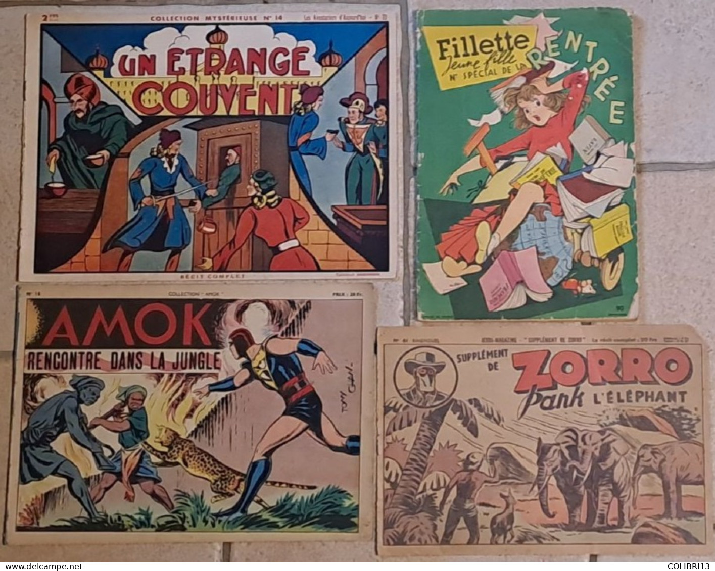 Récits Complets Lot De 4RC Les AVENTURIERS D AUJOURD HUI N°72 Supplément De ZORRO N°61 AMOK N°18 SPECIAL FILLETTE 1958 - Loten Van Stripverhalen