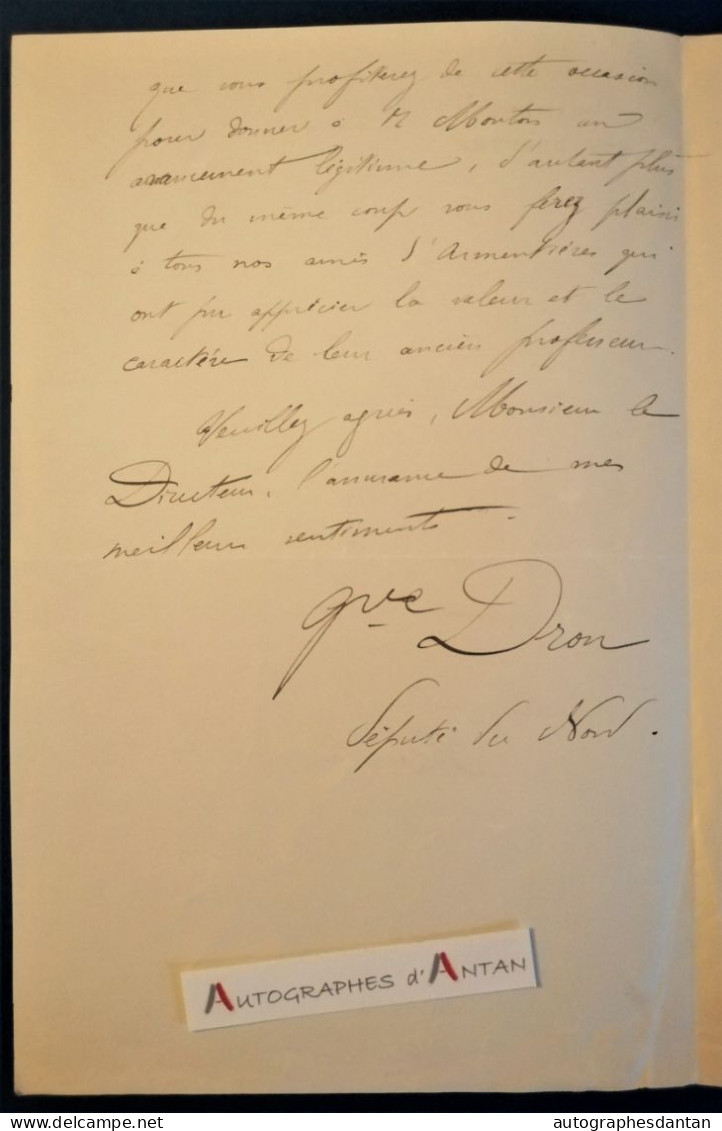 ● L.A.S 1891 Gustave DRON Ancien Maire De TOURCOING Né à Marcoing Député Du Nord Médecin - Lille Armentières Lettre - Politicians  & Military