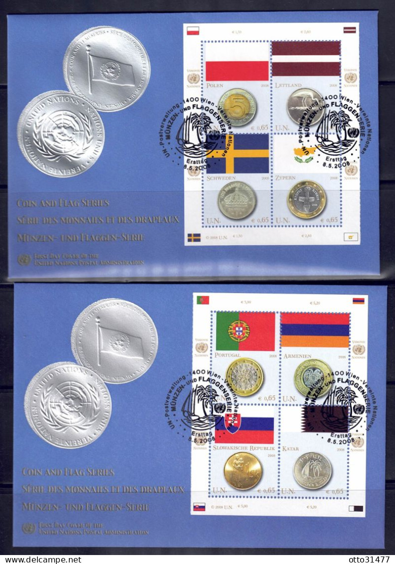 UNO Wien 2008 - Flaggen Und Münzen, FDC Mit 530 - 537 - FDC