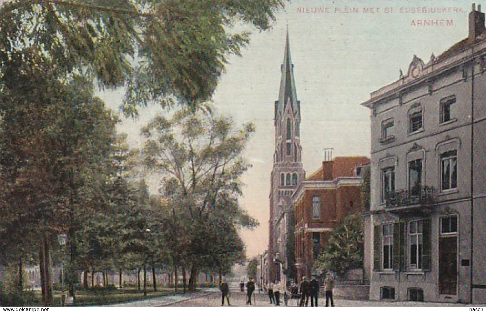 2603396Arnhem, Nieuwe Plein Met St. Eusebiuskerk. (poststempel 1908 - Arnhem