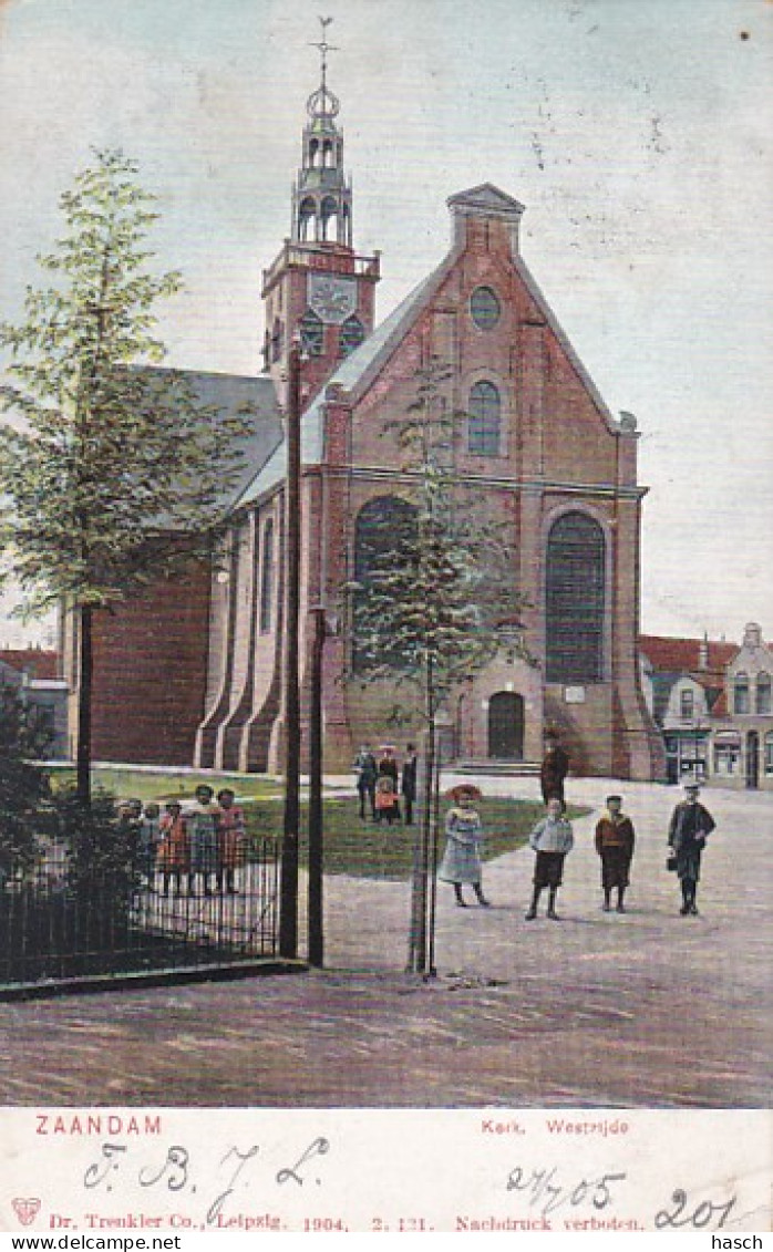 2603428Zaandam, Kerk Westzijde. (poststempel 1905)(zie Hoeken) - Zaandam