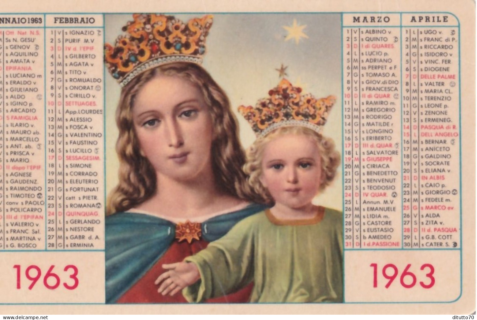 Calendarietto - Madonna  Col Figlio - Anno 1963 - Petit Format : 1961-70