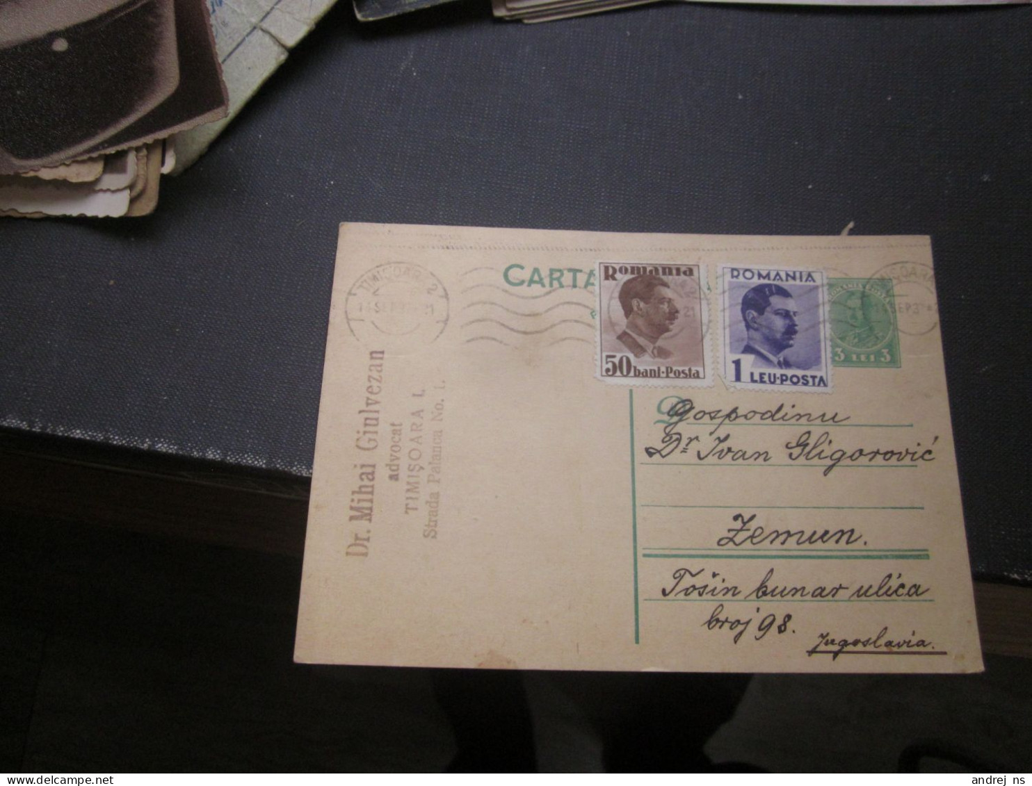 Carta Postala Timisoara  To Zemun 1937  Dr Mihail Giulvezan Advocat Timisoara - Storia Postale