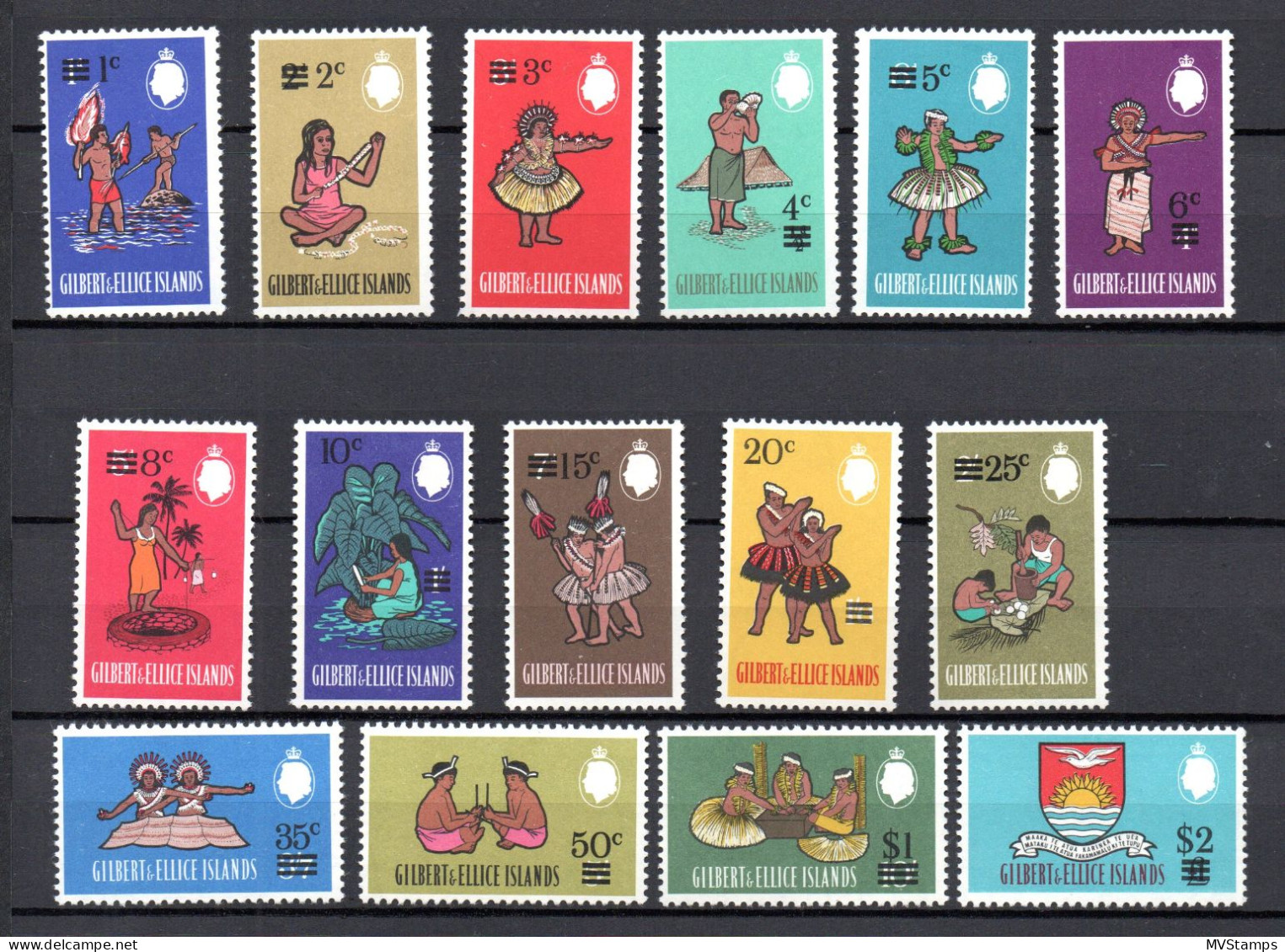 Gilbert & Ellice Islands 1966 Set Overprinted Stamps (Michel 105/19) MNH - Îles Gilbert Et Ellice (...-1979)