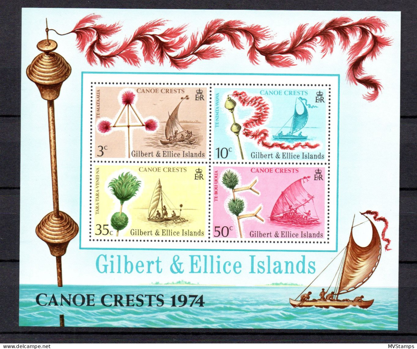 Gilbert & Ellice Islands 1974 Sheet Ships/boats Stamps (Michel Block 1) MNH - Isole Gilbert Ed Ellice (...-1979)
