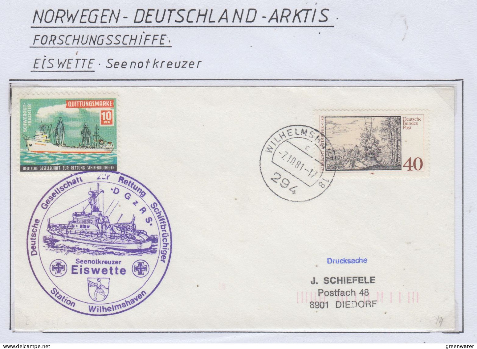 Germany   FS Seenotkreuzer Eiswette  Cover Ca 7.10.1981 (GF192) - Barcos Polares Y Rompehielos