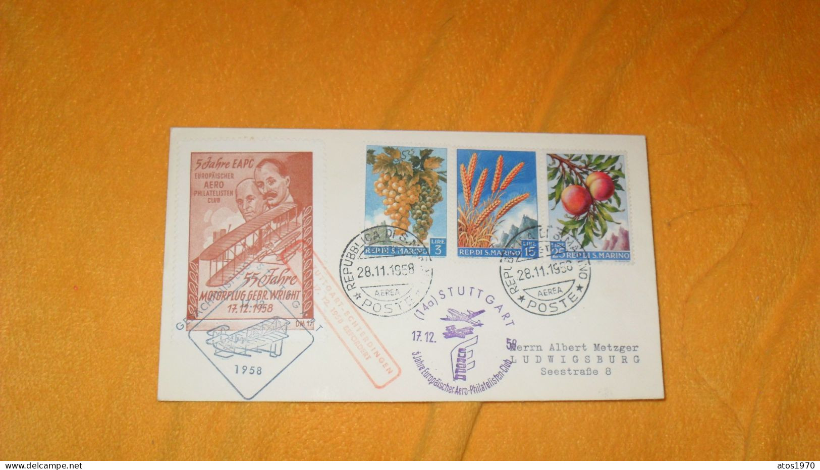 ENVELOPPE FDC ANCIENNE DE 1958.../ 55 JAHRE MOTORFLUG GEBR. WRIGHT 17.12.1958..CACHETS REPUBLICA DI S. MARINO POUR STUTT - FDC