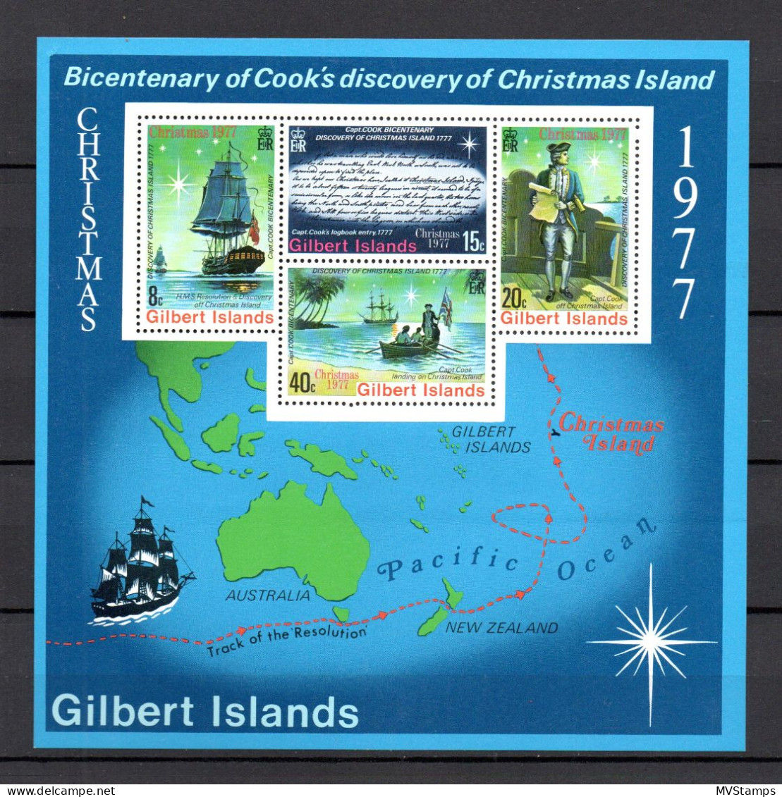 Gilbert & Ellice Islands 1977 Sheet J.Cook/ships/boats Stamps (Michel Bl. 4) MNH - Îles Gilbert Et Ellice (...-1979)