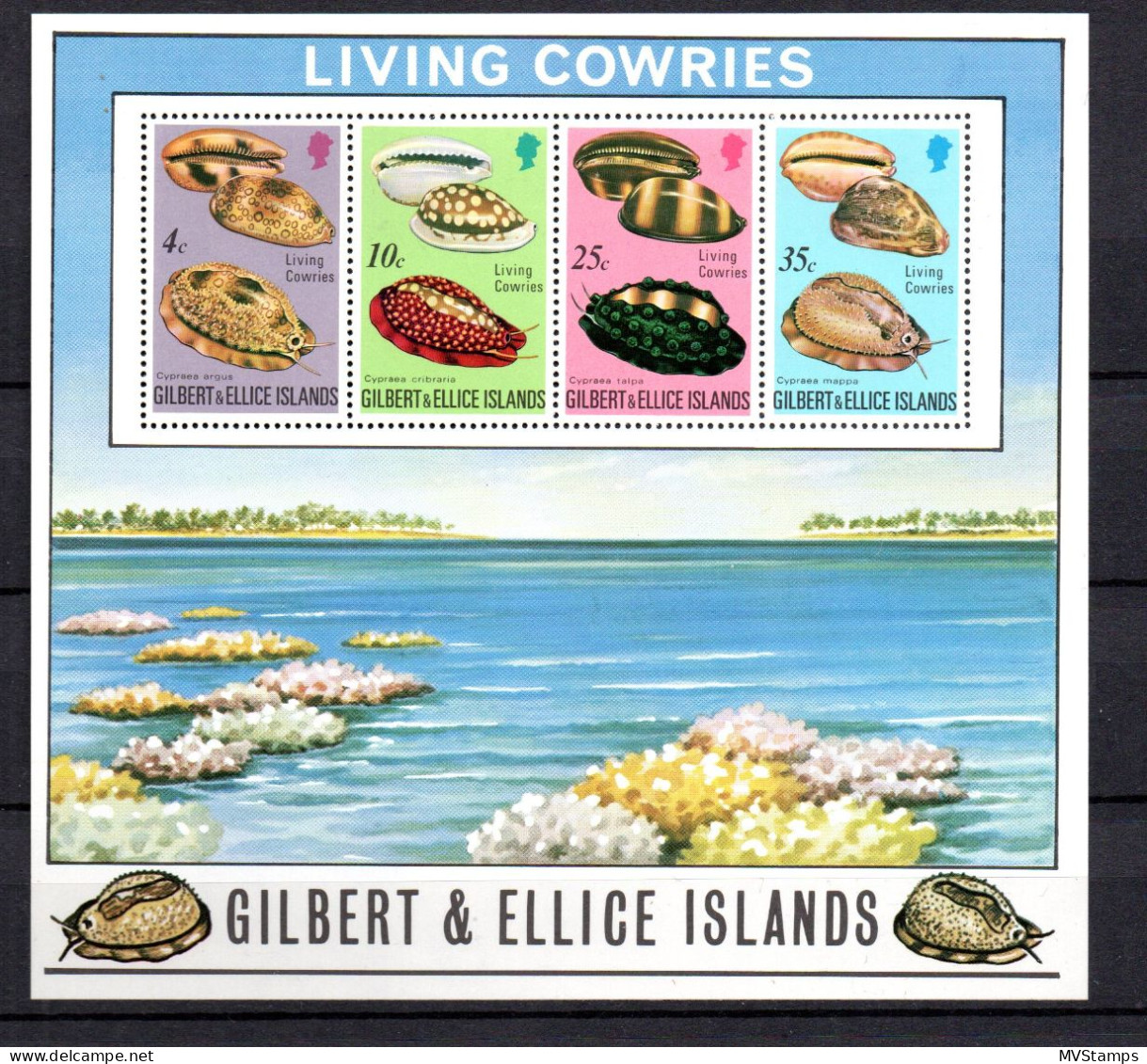 Gilbert & Ellice Islands 1975 Sheet Shells/sealife Stamps (Michel Bl. 2) MNH - Islas Gilbert Y Ellice (...-1979)