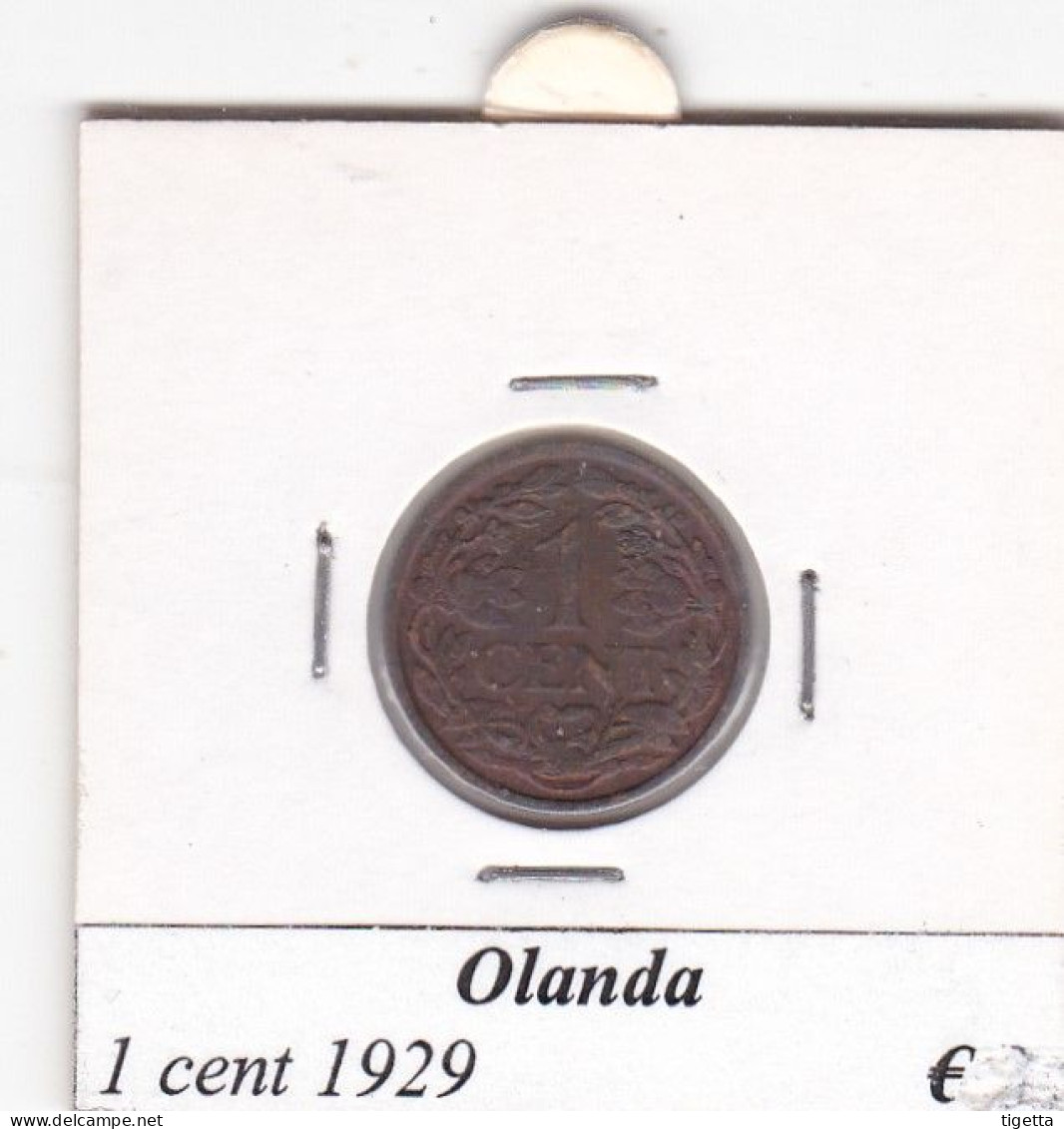 PAESI BASSI OLANDA 1 CENT  WILHELMINA  ANNO 1929 COME DA FOTO - 1 Cent