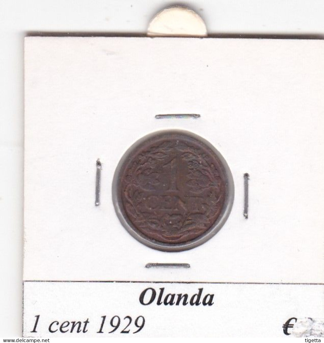 PAESI BASSI OLANDA 1 CENT  WILHELMINA  ANNO 1929 COME DA FOTO - 1 Centavos