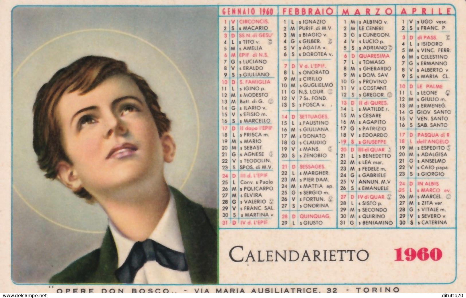 Calendarietto - Opere Don Bosco - Torino - Anno 1960 - Petit Format : 1941-60