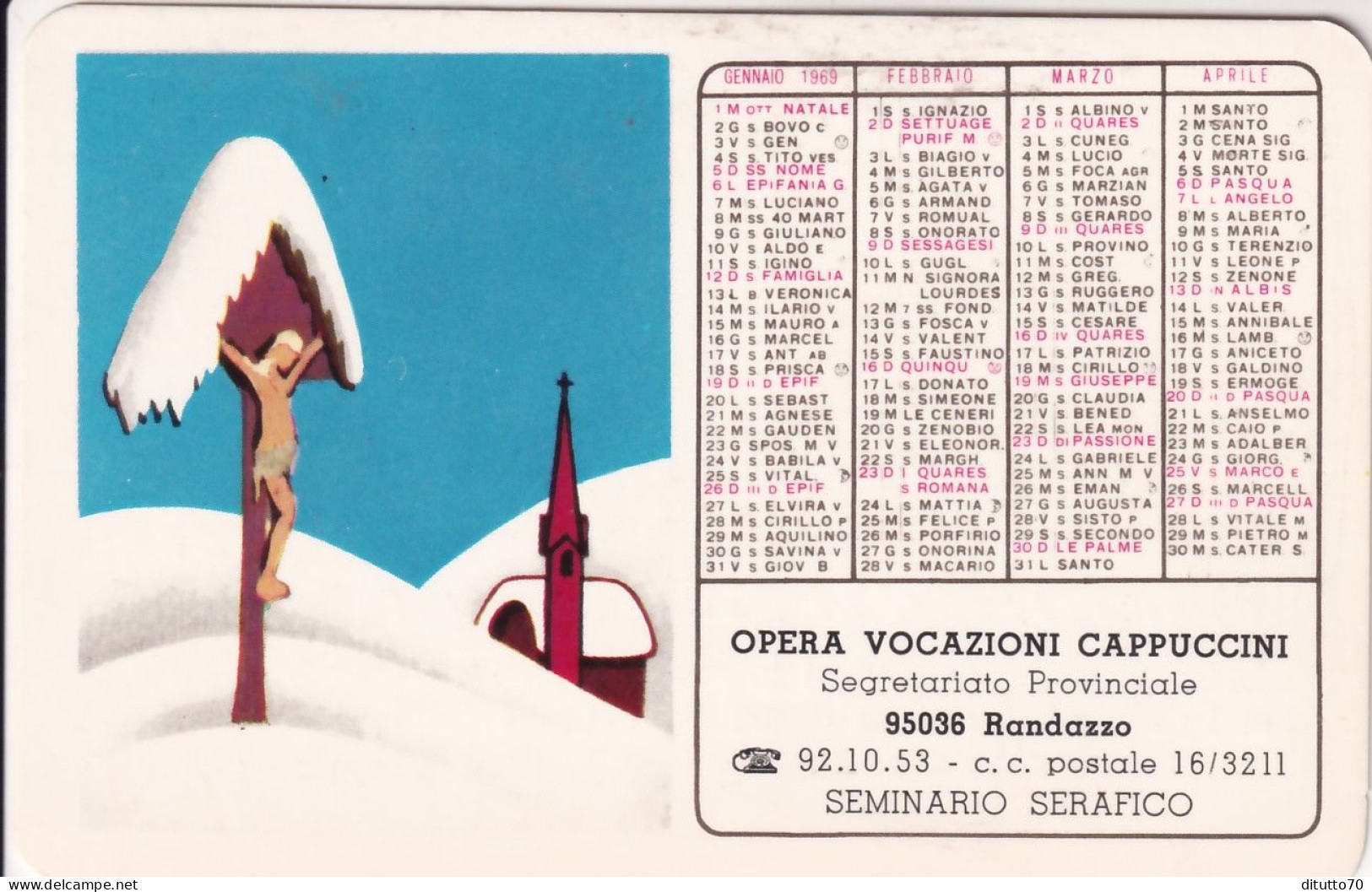 Calendarietto - Opere Vocazioni Cappuccini - Seminario Serafico - Randazzo - Anno 1969 - Small : 1961-70