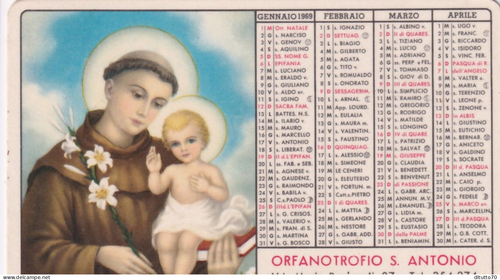 Calendarietto - Orfanotrofio Antoniano - Catania - Anno 1969 - Tamaño Pequeño : 1961-70