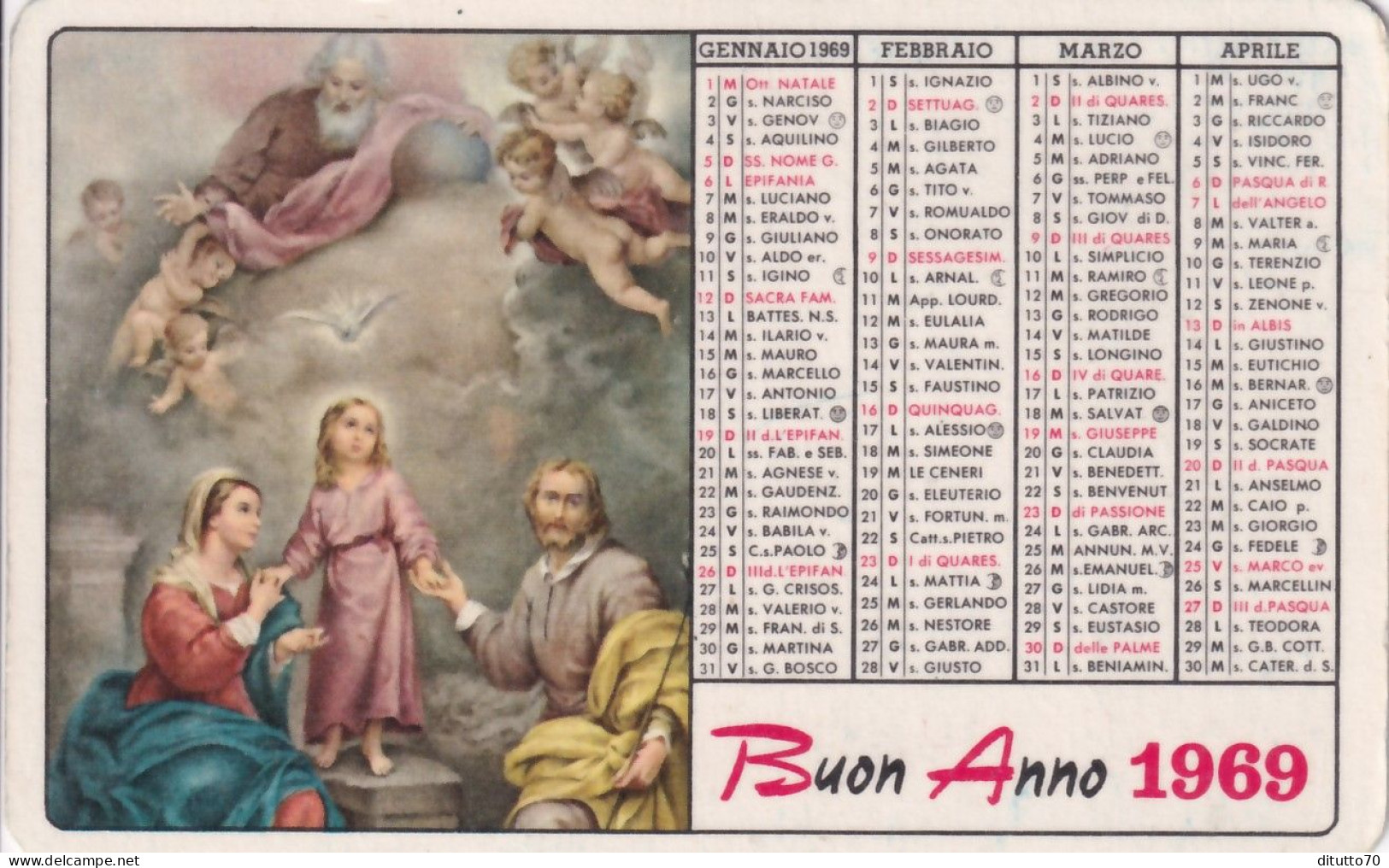 Calendarietto - Orfanotrofio Antoniano Femminile - Istituto Spirito Santo - Messina - Anno 1969 - Tamaño Pequeño : 1961-70