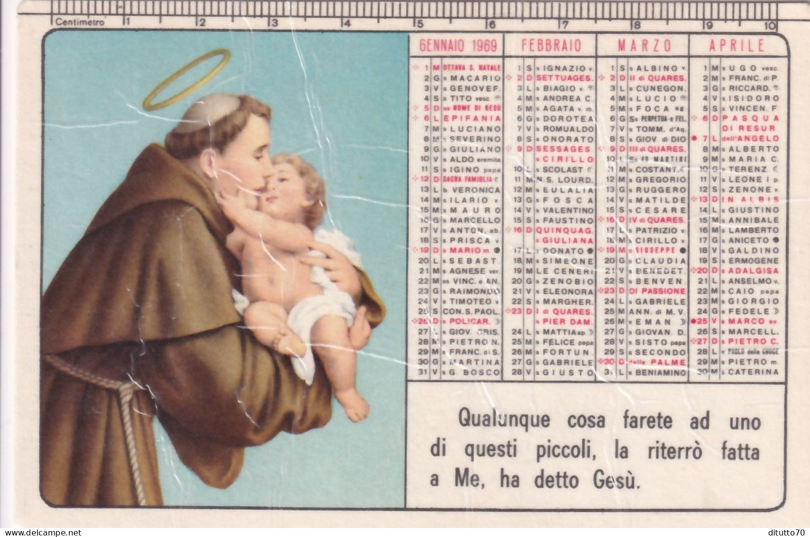 Calendarietto - Orfanotrofio Antoniano Maschile - Roma - Anno 1969 - Small : 1961-70