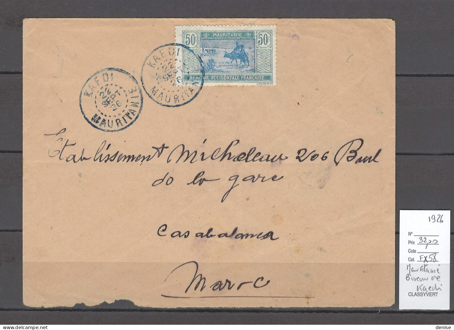 Mauritanie - Lettre - Bureau De KAEDI Pour Le Maroc - 1926 - Cartas & Documentos