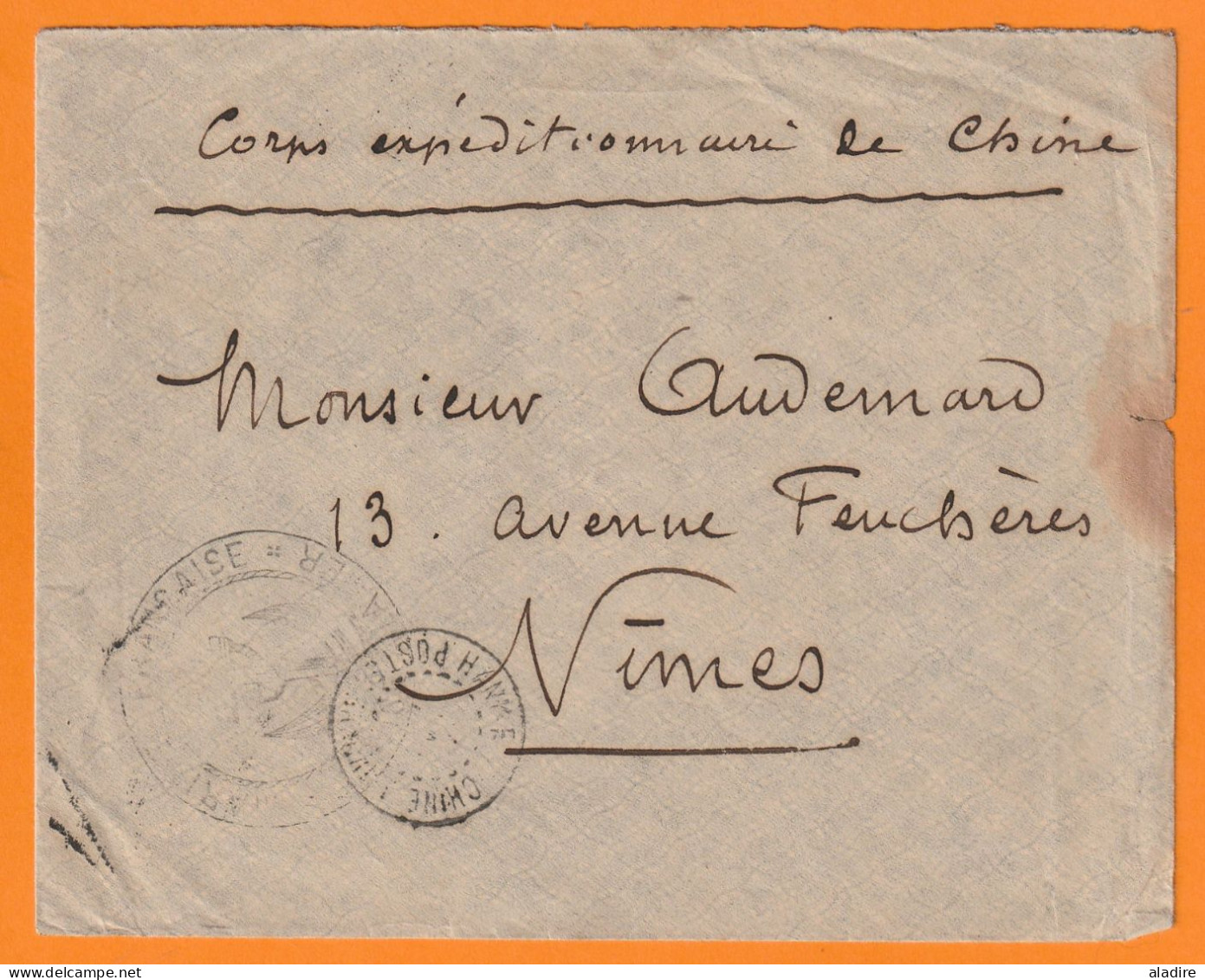 1903 - Corps Expéditionnaire De Chine - Enveloppe De HANKEOU Vers Nîmes, France -  Marine Fr. Service à La Mer - Brieven En Documenten
