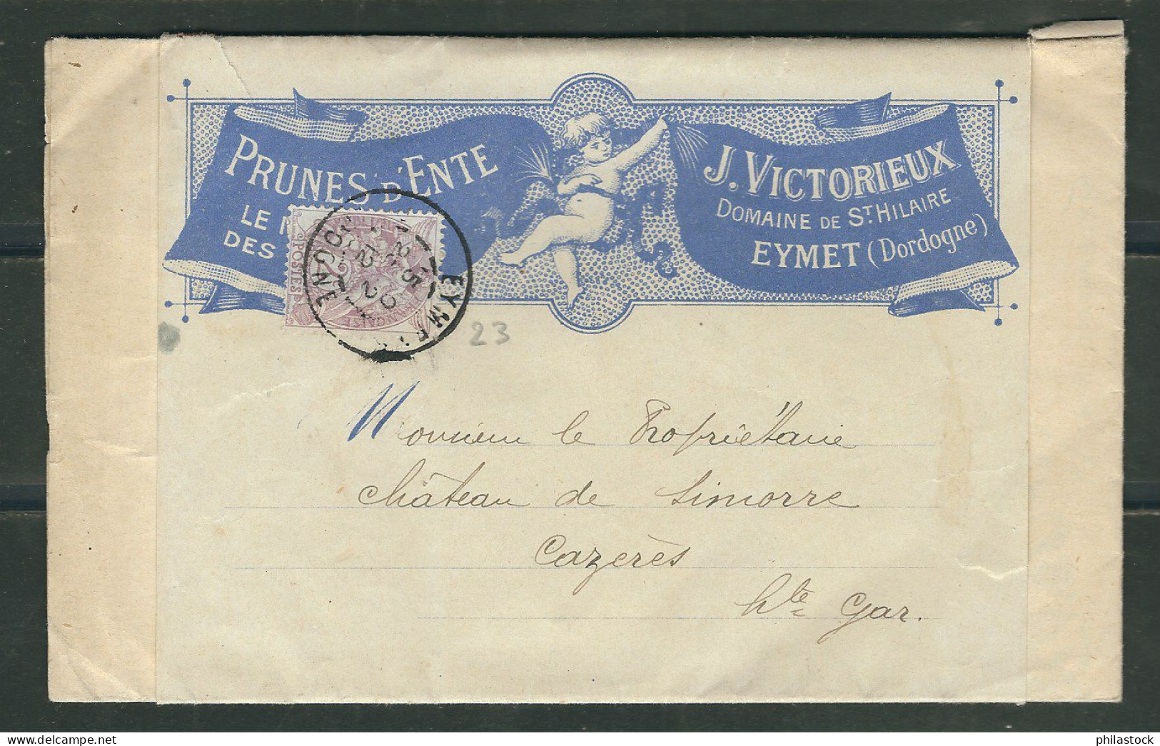 FRANCE 1912 N° 108 Obl. Seul S/Lettre Publicitaire C à D Eymes Pour Cazeres - 1900-29 Blanc