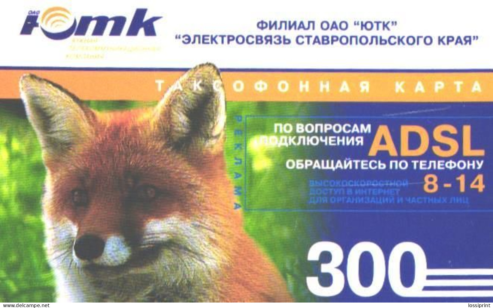 Russia:Used Phonecard, OAO Jutk Branch, Elektrosvjaz Stavropolskogo Kraja, 300 Units, Fox, Darker - Russie