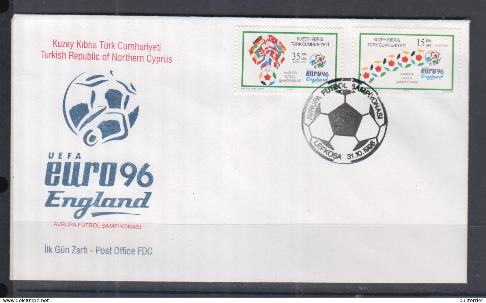 SOCCER - TURKISH CYPRUS - 1996 - EURO CHAMPIONSHIPS SET OF 2   ON  ILLUSTRATED FDC - Championnat D'Europe (UEFA)